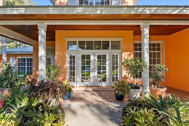 doorway to property featuring french doors