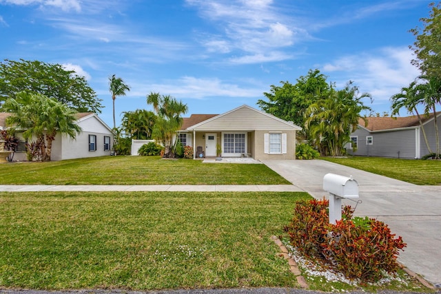 ranch-style home with a front yard