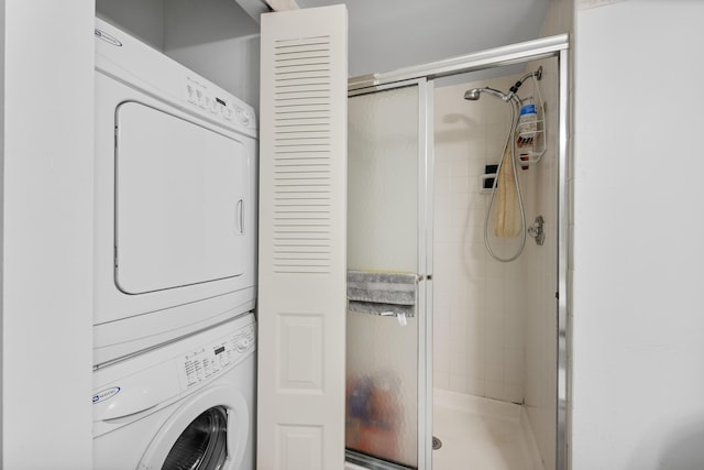 laundry room with stacked washer and clothes dryer