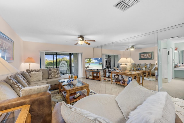 living room featuring ceiling fan