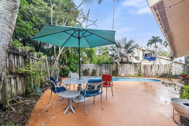 view of patio / terrace featuring a fenced in pool