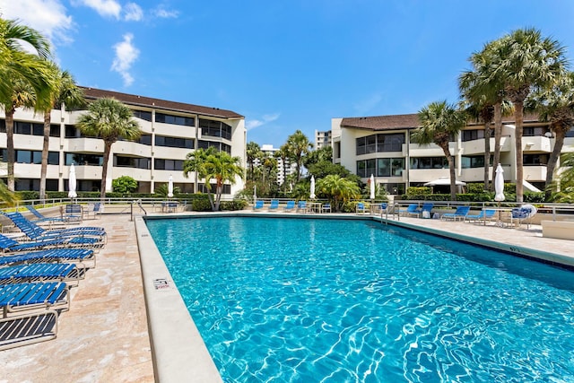 view of swimming pool featuring a patio