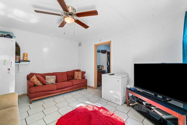 living room featuring ceiling fan