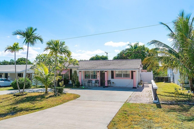 ranch-style house featuring a front yard