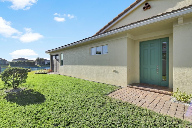 exterior space with a water view