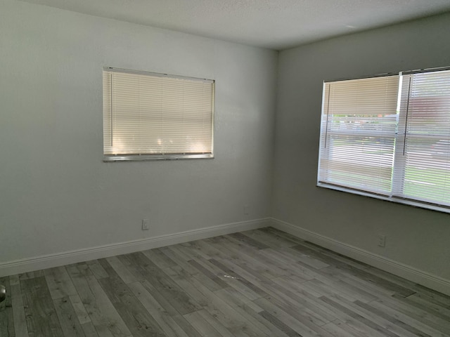 spare room with light hardwood / wood-style flooring