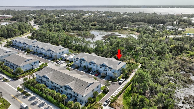 aerial view with a water view