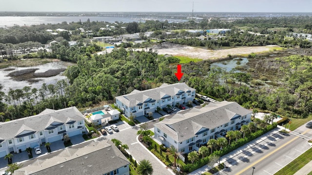 aerial view featuring a water view