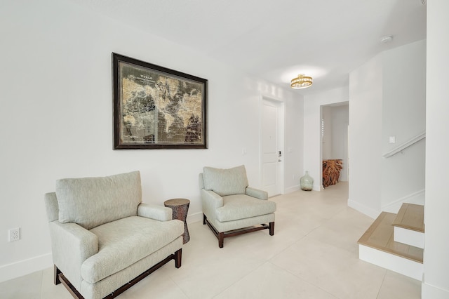 living area with light tile patterned flooring