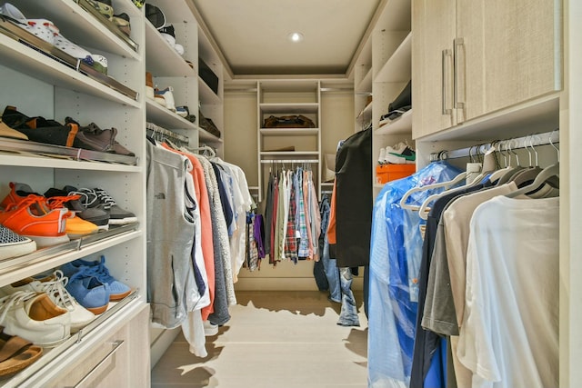 spacious closet featuring light hardwood / wood-style flooring