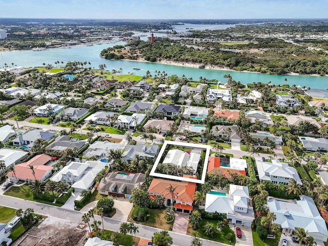 bird's eye view featuring a water view