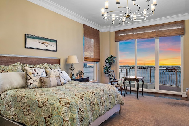 5310 N Ocean Dr Unit Ph-1201, Singer Island, FL 33404 - carpeted bedroom featuring a notable chandelier, crown molding, and access to outside