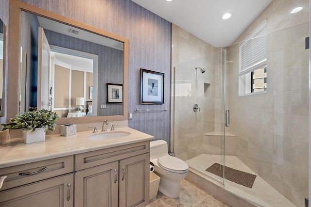 5310 N Ocean Dr Unit Ph-1201, Singer Island, FL 33404 - full bath featuring vanity, a shower stall, toilet, and wallpapered walls