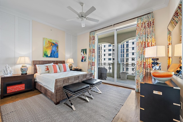 5310 N Ocean Dr Unit Ph-1201, Singer Island, FL 33404 - bedroom featuring ceiling fan, wood finished floors, crown molding, and access to outside