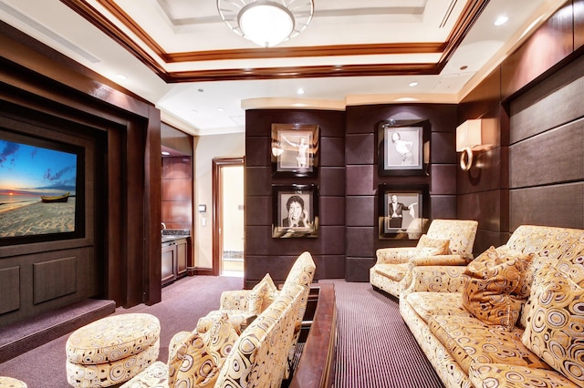 5310 N Ocean Dr Unit Ph-1201, Singer Island, FL 33404 - cinema with carpet flooring, a tray ceiling, and ornamental molding