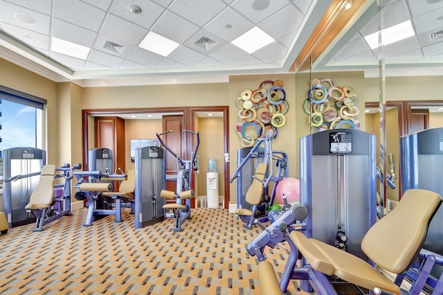 5310 N Ocean Dr Unit Ph-1201, Singer Island, FL 33404 - gym featuring visible vents, a paneled ceiling, and carpet floors