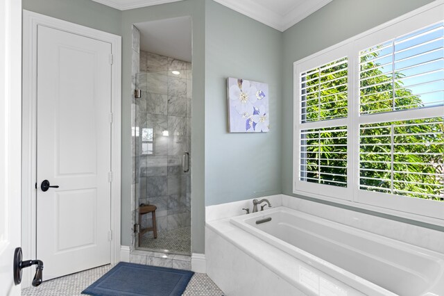 bathroom with vanity, tile patterned floors, and ornamental molding