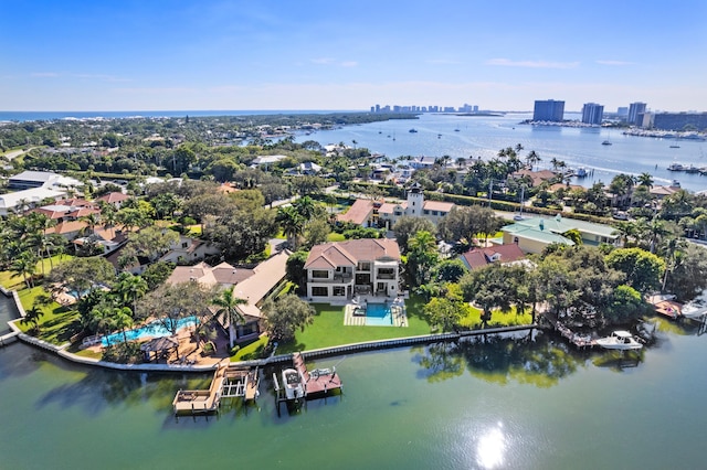 aerial view with a water view