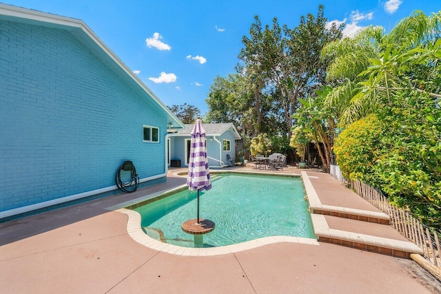 view of swimming pool featuring a patio area