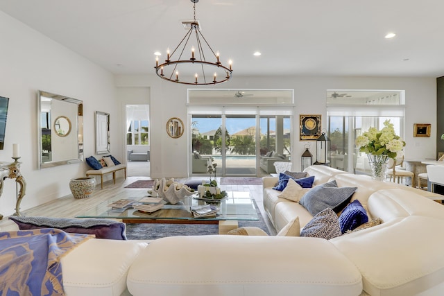 living room with light hardwood / wood-style floors