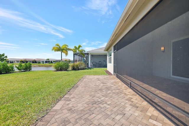 view of patio featuring a water view