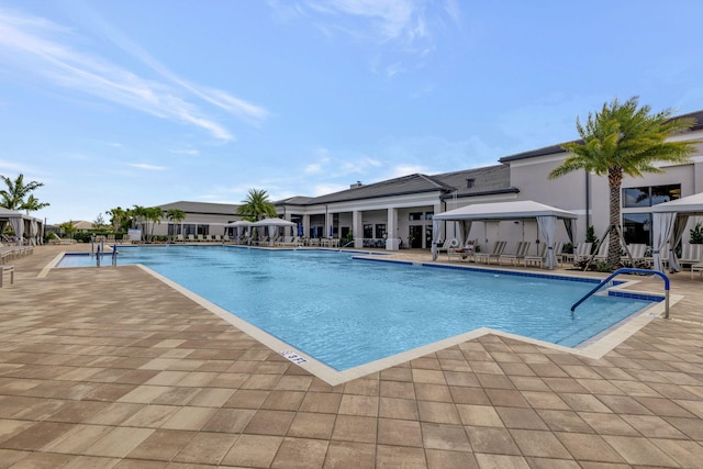 view of pool with a gazebo and a patio area