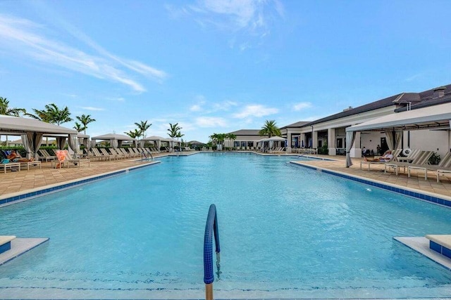 view of swimming pool featuring a patio