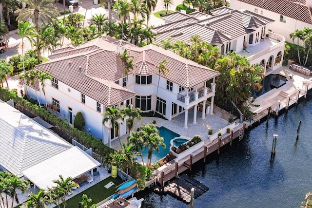 aerial view featuring a water view