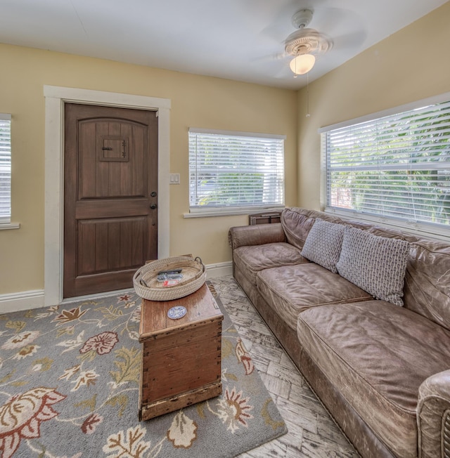 living room with ceiling fan