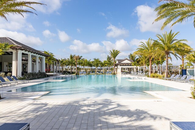 view of swimming pool featuring a patio