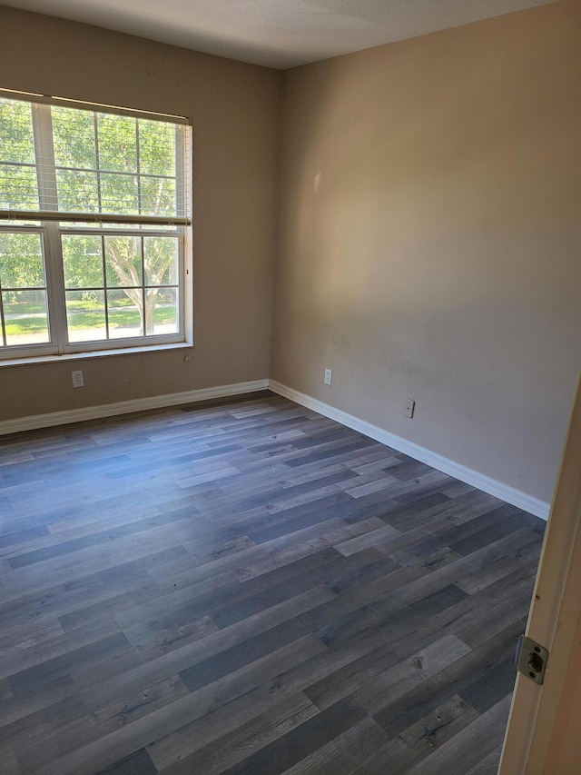 unfurnished room with dark wood-type flooring