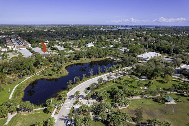 aerial view featuring a water view