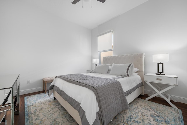 bedroom with hardwood / wood-style floors and ceiling fan