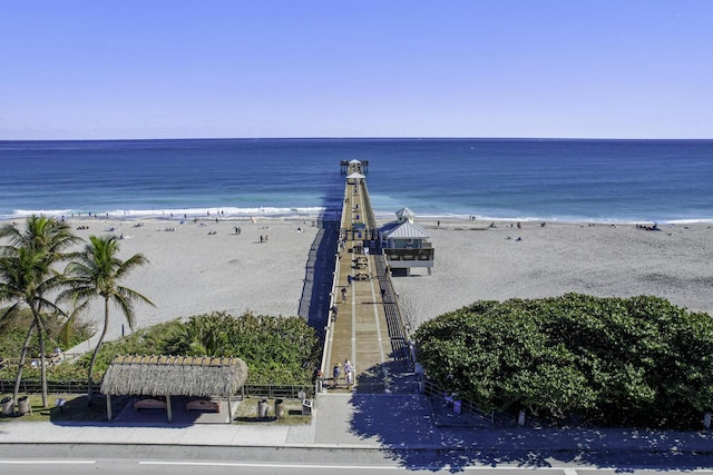 property view of water featuring a view of the beach