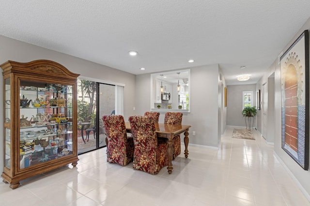 dining area with a textured ceiling