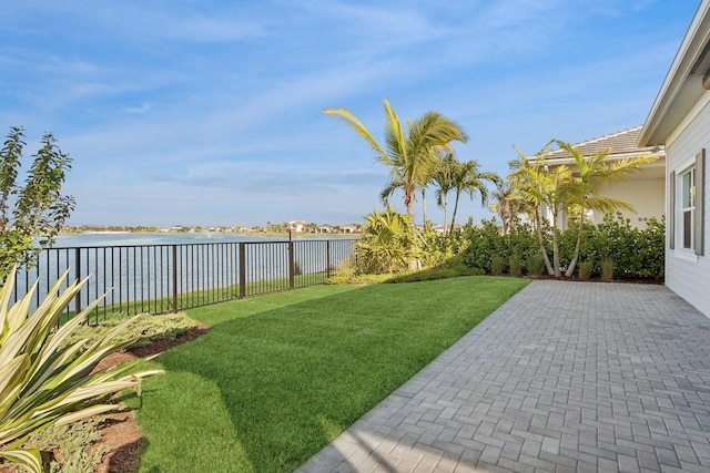 view of yard with a water view