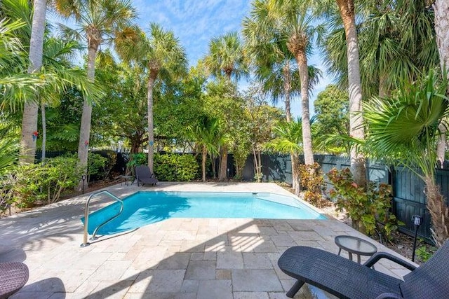 view of swimming pool featuring a patio area