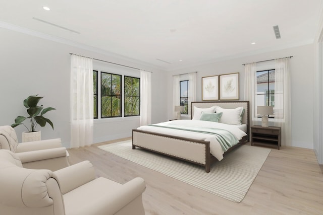 315 Avila Rd, West Palm Beach, FL 33405 - bedroom with multiple windows, light wood-style floors, crown molding, and recessed lighting