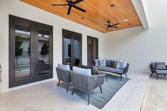 view of patio / terrace with an outdoor hangout area and french doors