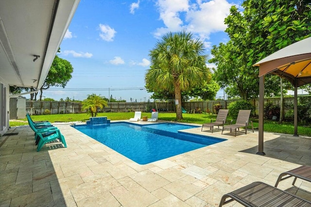 view of pool featuring a gazebo, a patio area, and a lawn