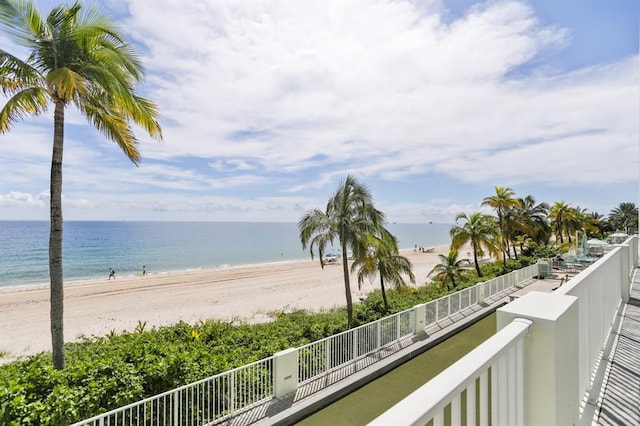 view of water feature with a view of the beach