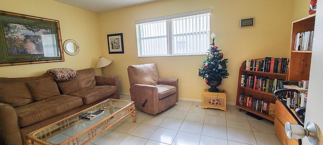 living room featuring light tile patterned flooring