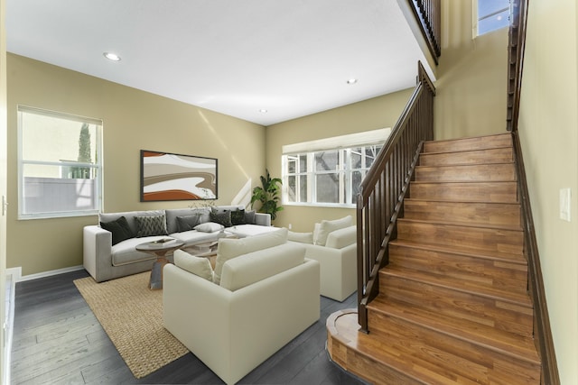 living room featuring dark hardwood / wood-style floors