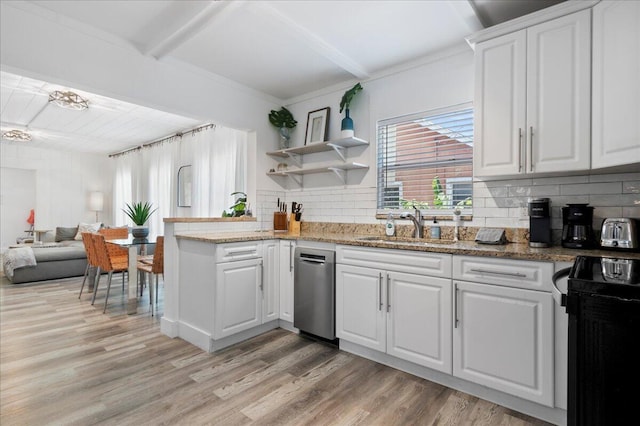 kitchen with backsplash and white cabinetry