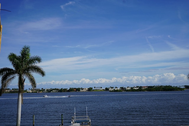 property view of water with a dock