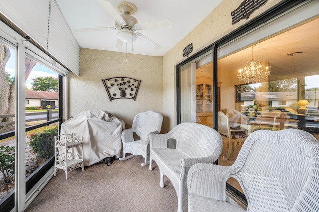 10070 Eaglewood Rd Unit B, Boynton Beach, FL 33436 - sunroom / solarium featuring ceiling fan and a chandelier