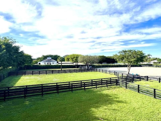 view of yard with a rural view and a water view