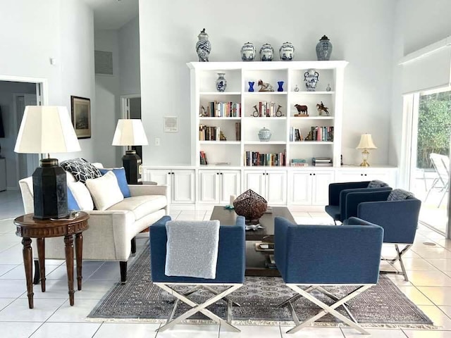 living room with light tile patterned floors