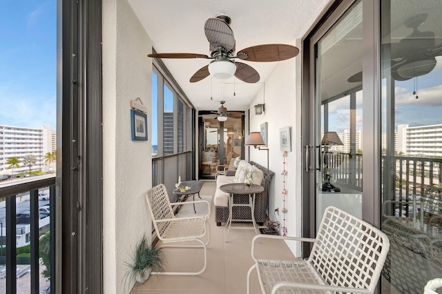 balcony with a ceiling fan