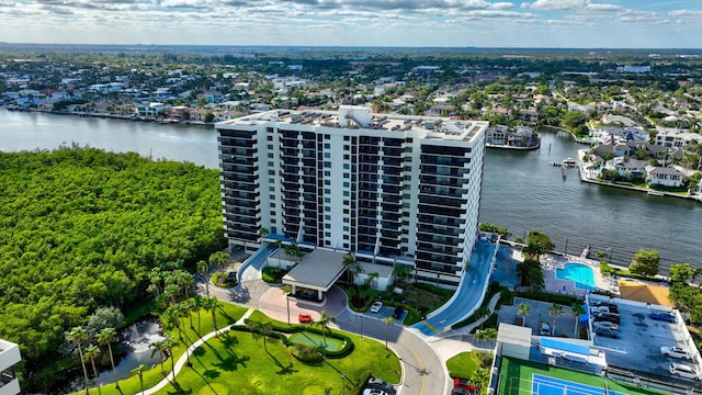 aerial view with a water view